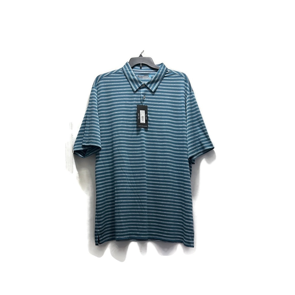 Roundtree & Yorke Performance Big Man Blue Steel Striped Golf Polo Shirt